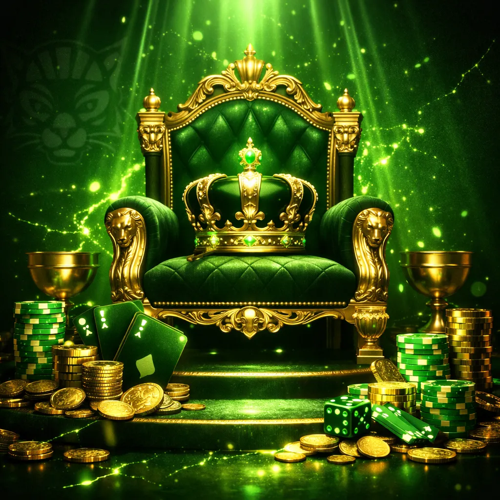 Floating royal crown with glowing casino chips and premium elements arranged in luxurious atmospheric scene
